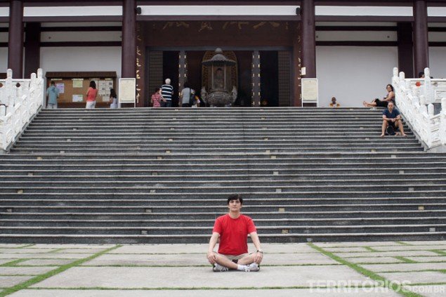 Meditating in front of the temple